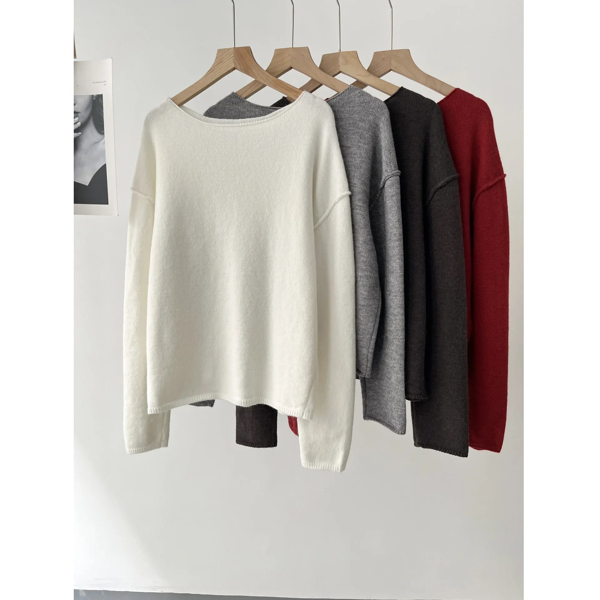 Women's clothing loose multi-color base with soft waxy wool blend round neck long-sleeved knitted sweater 16A