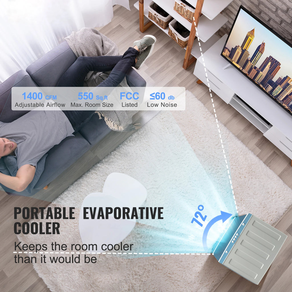 SucceBuy Evaporative Air Cooler Oscillating Swamp Cooler with Adjustable 3 Speeds and 12 H Timer Portable for Indoor Outdoor Use