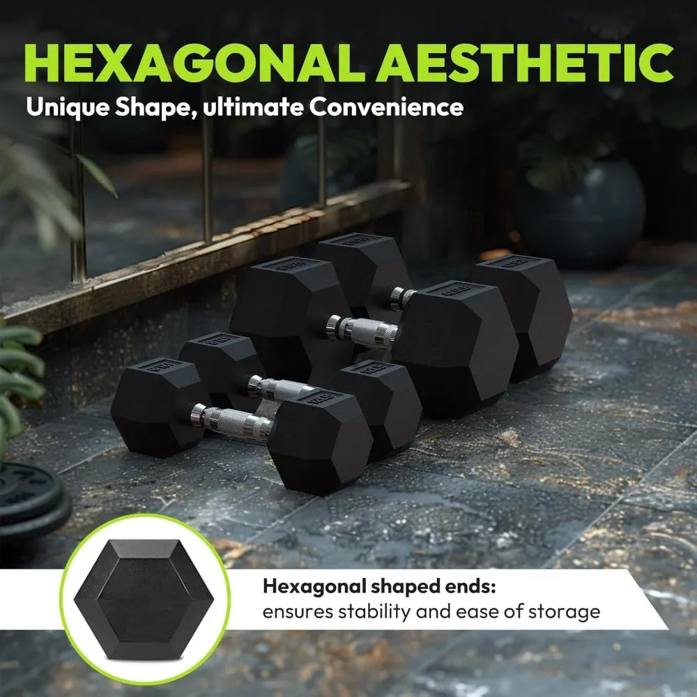 Rubber Coated Hex Dumbbell Set with Storage Rack, 60-550 lbs Weight Range for Strength Training and Fitness