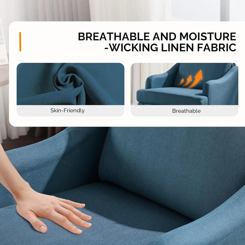 Linen Accent Chairs Set of 2, Navy Blue Modern Armchair for Living Room Bedroom