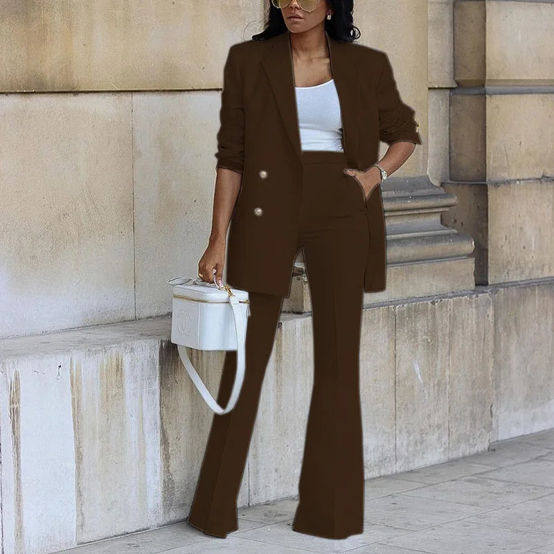Women's Clothing 2023 Autumn New Solid Color Casual Suit Wide-leg Pants Suit Two-piece Suit Ensemble Femme 2 Pièces été