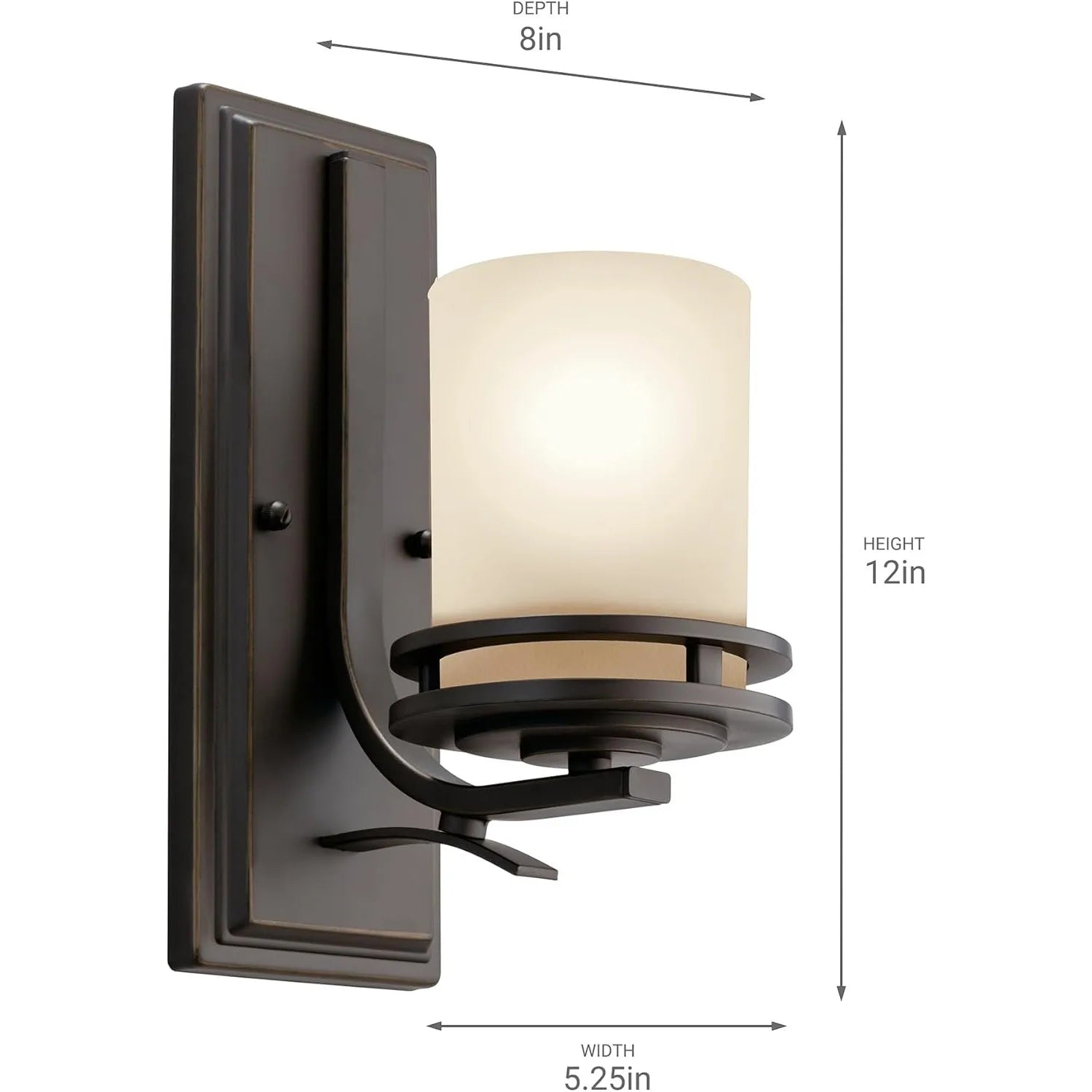 12" 1 Light Wall Sconce  Light Umber Etched Glass Olde Bronze®, 5.25"