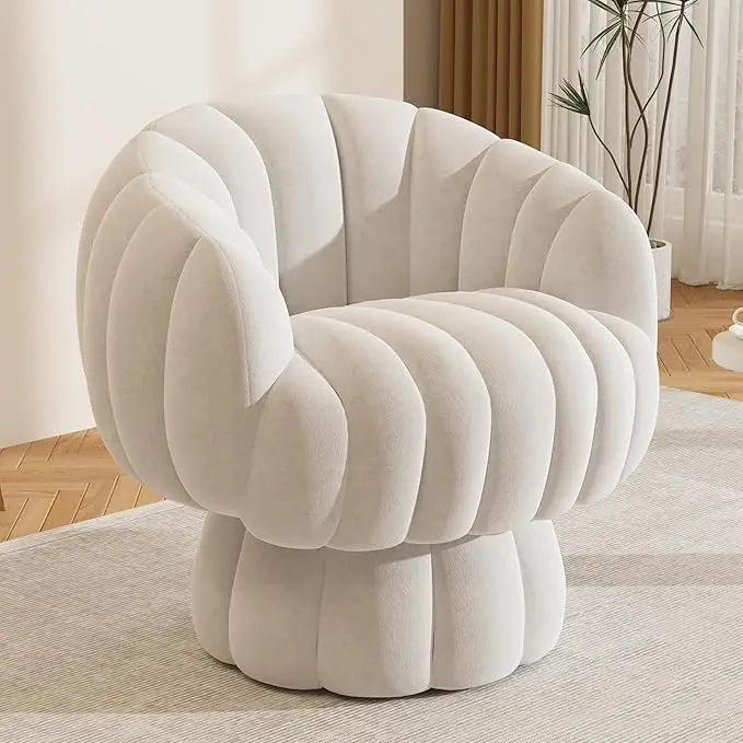 Mid-Century Modern 360° Swivel Velvet Lounge Chair with Wide Upholstery and Pumpkin Accent for Reading