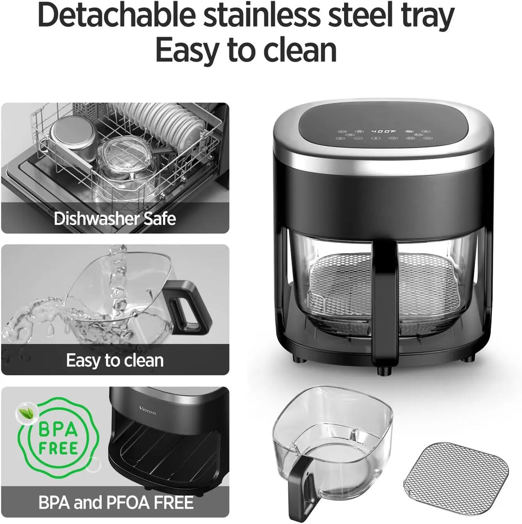 6-IN-1 Glass Air Fryer with 4.5 QT Capacity,Air Fry, Roast, Reheat, Dehydrate, Air Crisp Technology,Nonstick & Dishwasher Safe B