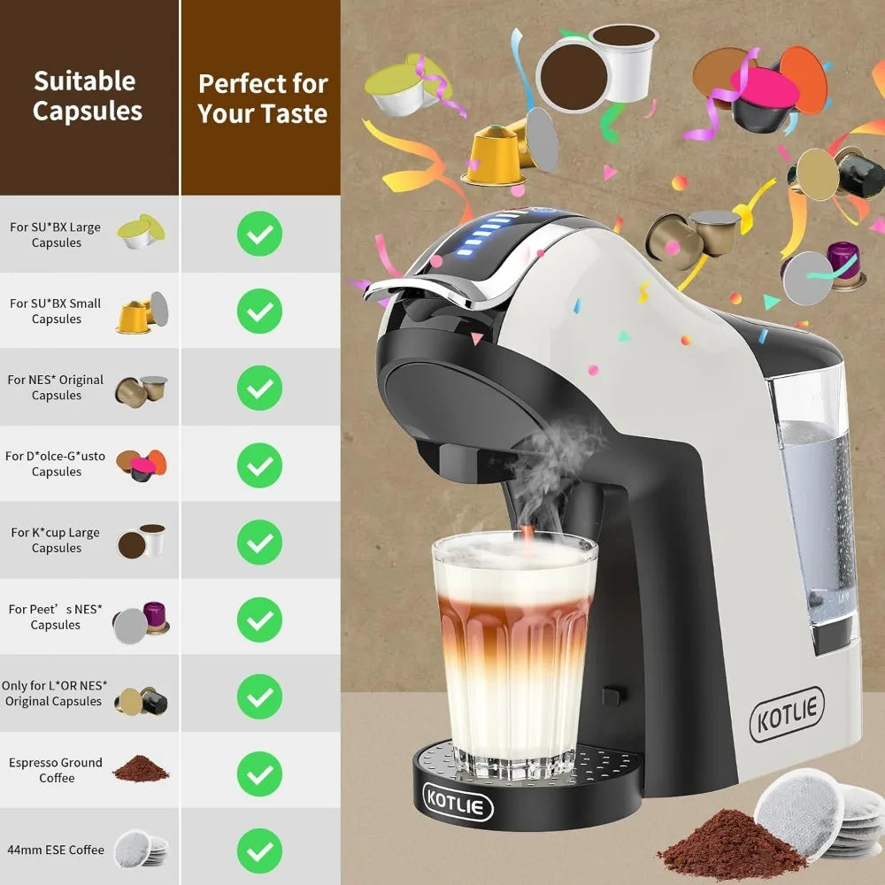 Single Serve Coffee Maker: Hot & Cold Brew for Keurig K-cup, Compact Espresso Machine for Dolce Gusto/Nespresso Originals