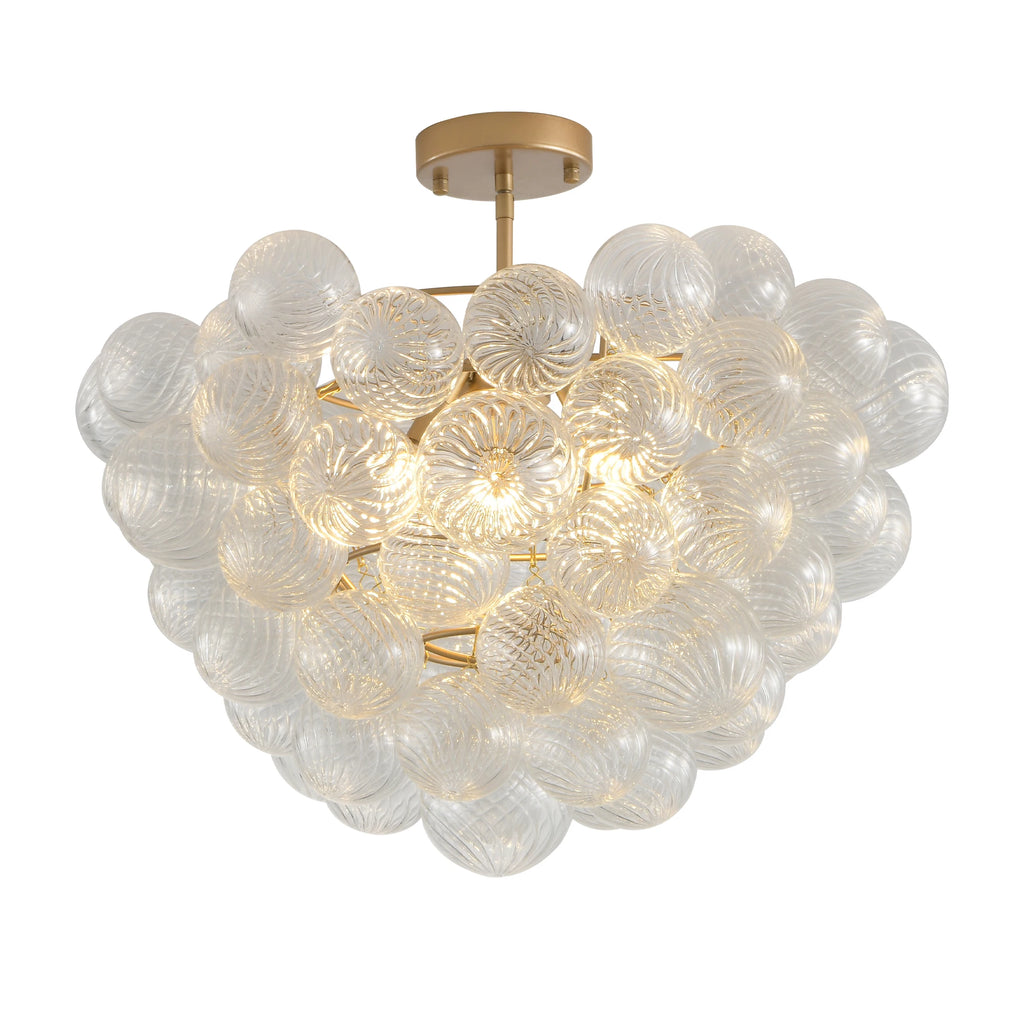 Golden Ceiling Pendant Light Chandelier with Threaded Clear Glass Globe Shade – Ideal for Living Room, Dining Room, Kitchen