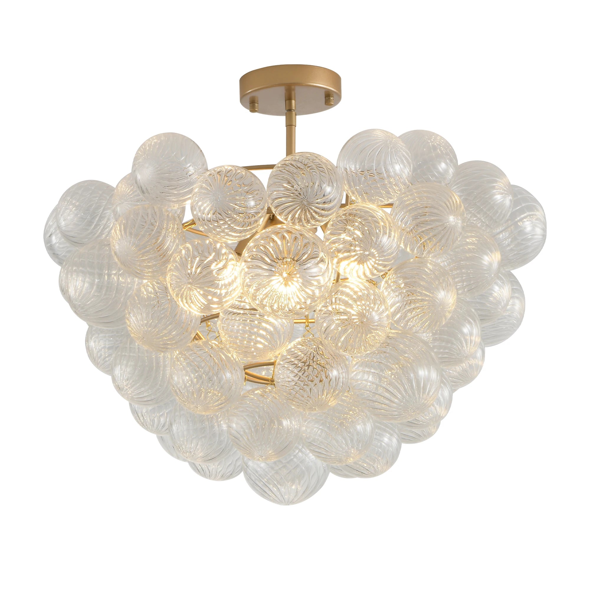 Golden Ceiling Pendant Light Chandelier with Threaded Clear Glass Globe Shade – Ideal for Living Room, Dining Room, Kitchen