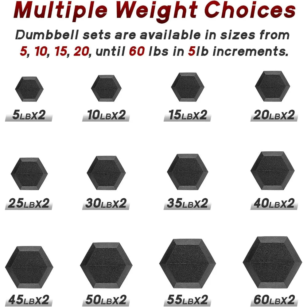 RitFit 5-650 LBS PVC-Coated Hex Dumbbell Sets with Optional Storage Rack for Home Gym, Chrome-Handled Hand Weights for Strength