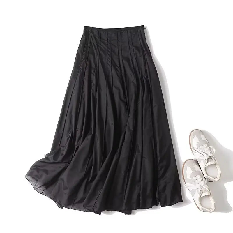 Women's clothing 2025 summer new products European and American fashion versatile minimalist design casual tulle skirt