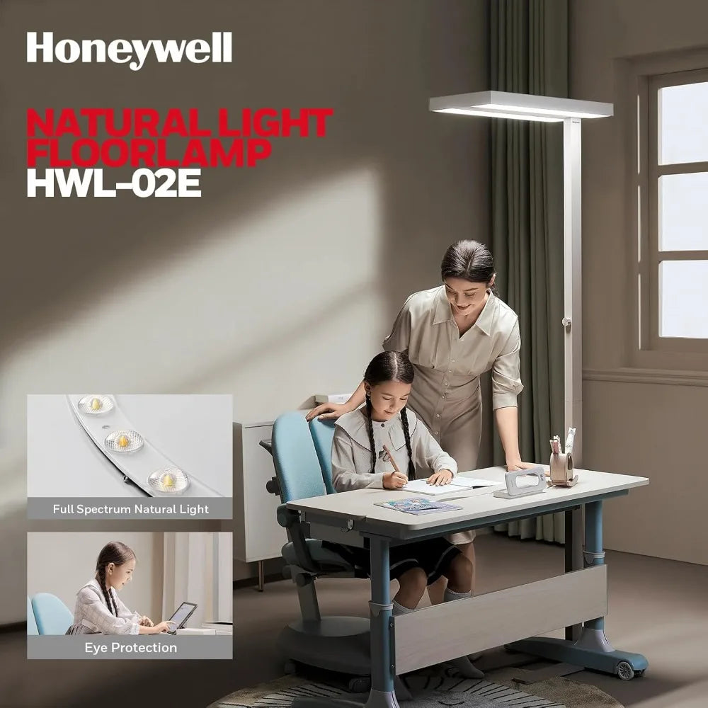 honeywell led floor lamp modern - 02e sunturalux eye caring standing light, 6000lm 60w 4000k natural daylight dimmable reading t
