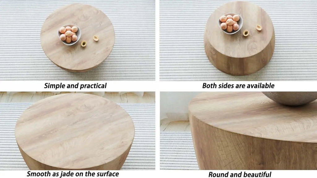 Wooden Tables for Living Room Vintage Reversible Round Table,Mid Century Modern Coffee Table Center Table Tea Table for Bedroom