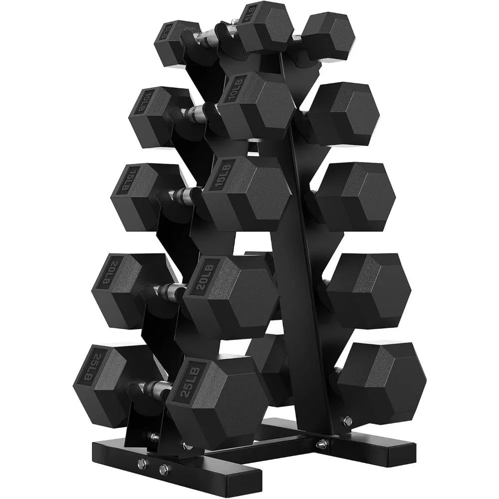 Rubber Coated Hex Dumbbell Set with Storage Rack, 60-550 lbs Weight Range for Strength Training and Fitness