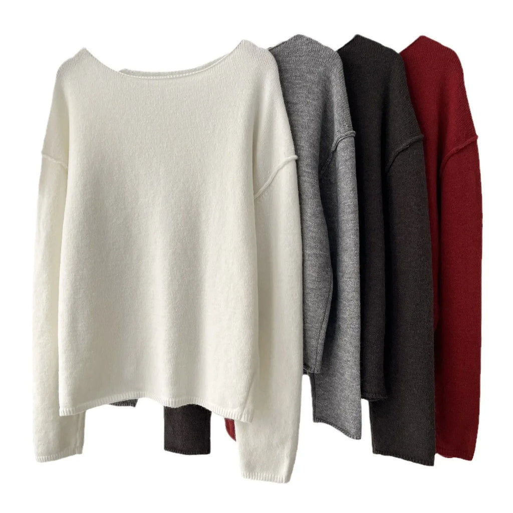 Women's clothing loose multi-color base with soft waxy wool blend round neck long-sleeved knitted sweater 16A