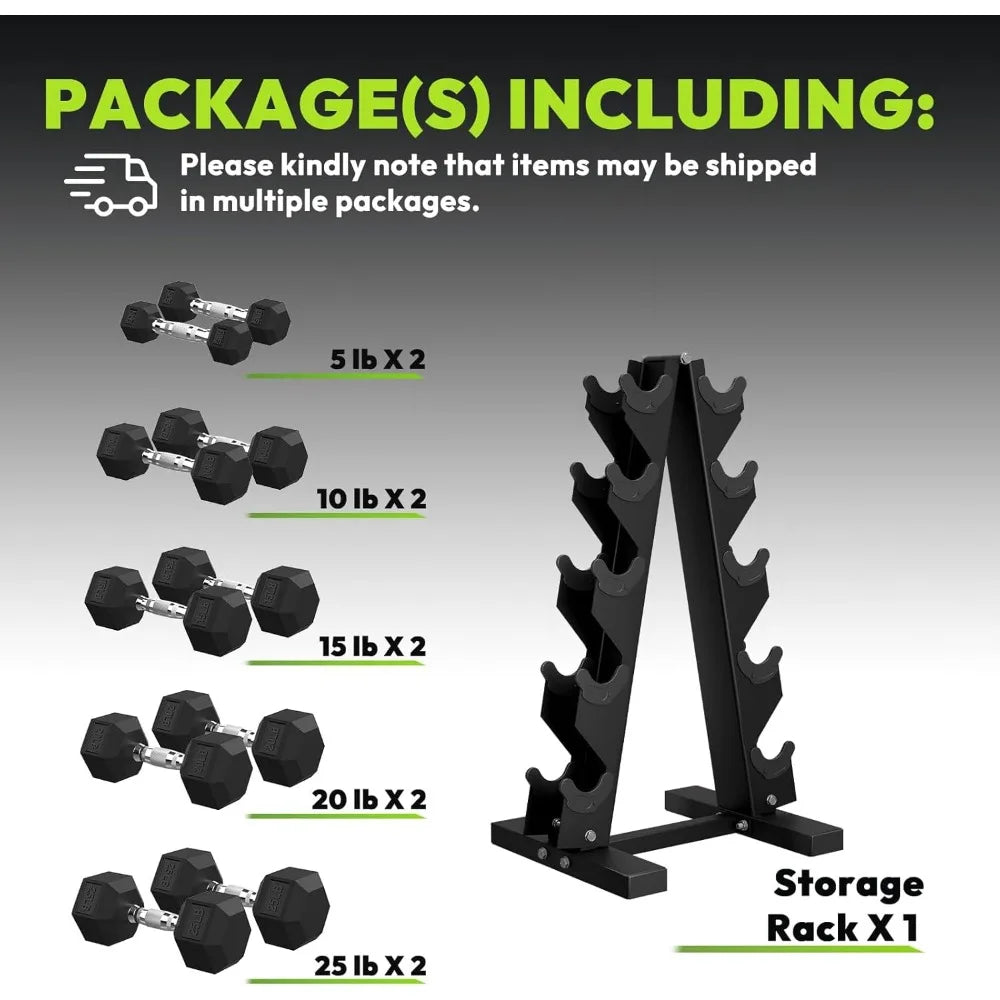 Rubber Coated Hex Dumbbell Set with Storage Rack, 60-550 lbs Weight Range for Strength Training and Fitness