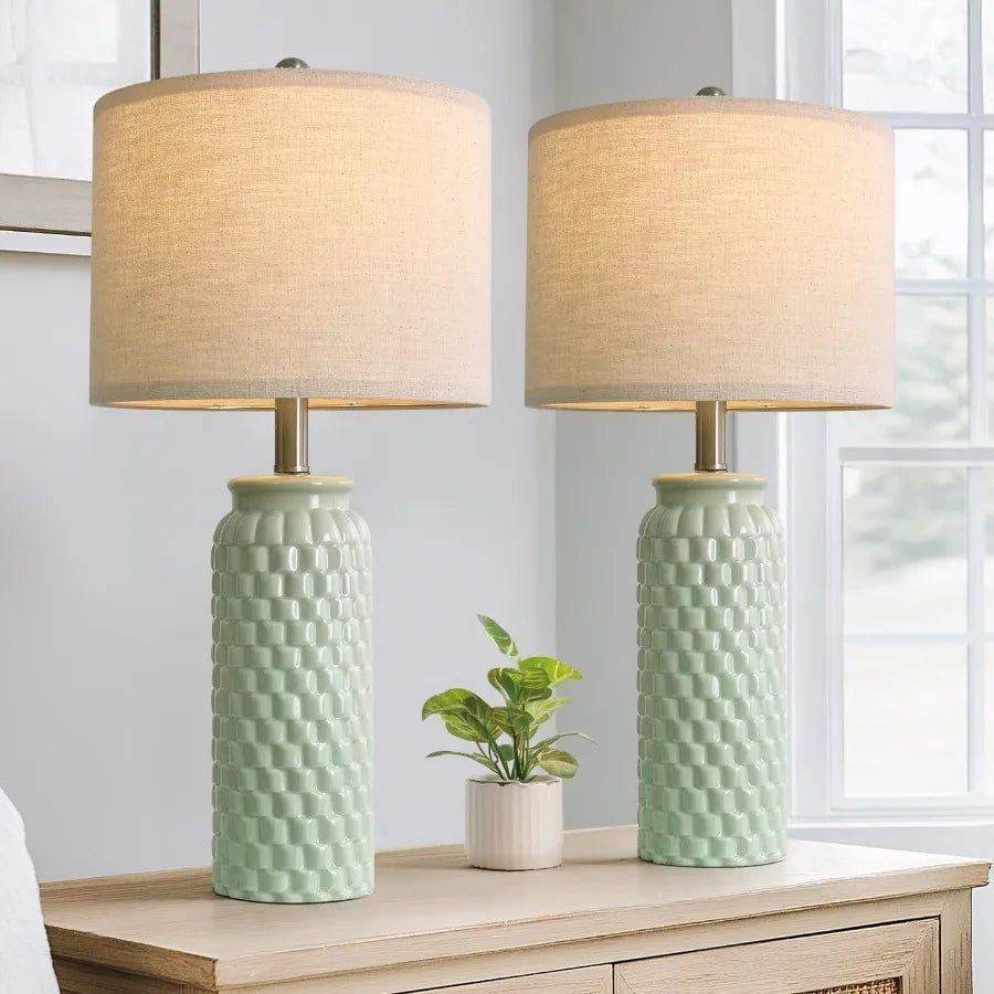 24 Modern Ceramic Green Bedside Lamp Set of 2 Table Lamp for Bedroom Decor Farmhouse Style Table Lamp for Living Room Office Do