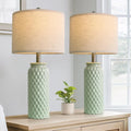 24 Modern Ceramic Green Bedside Lamp Set of 2 Table Lamp for Bedroom Decor Farmhouse Style Table Lamp for Living Room Office Do