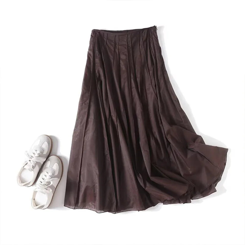 Women's clothing 2025 summer new products European and American fashion versatile minimalist design casual tulle skirt