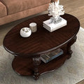 Retro Oval Wood Coffee Table with Open Storage Shelf French Country Style Coffee Table 42 Inch Center Table for Living Room