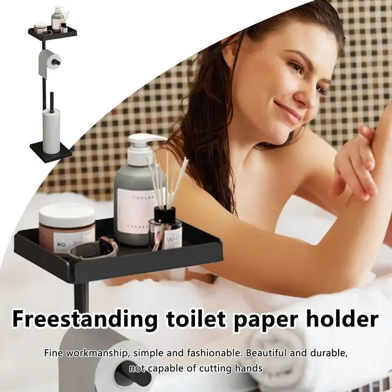Standing Toilet Paper Holder Bathroom Toilet Tissue Stand With Storage Rack Tissue Rolls Stand Detachable And Smooth Bathroom