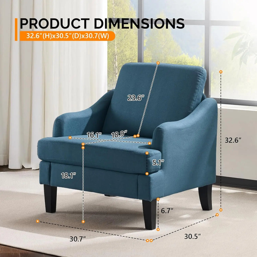 Linen Accent Chairs Set of 2, Navy Blue Modern Armchair for Living Room Bedroom