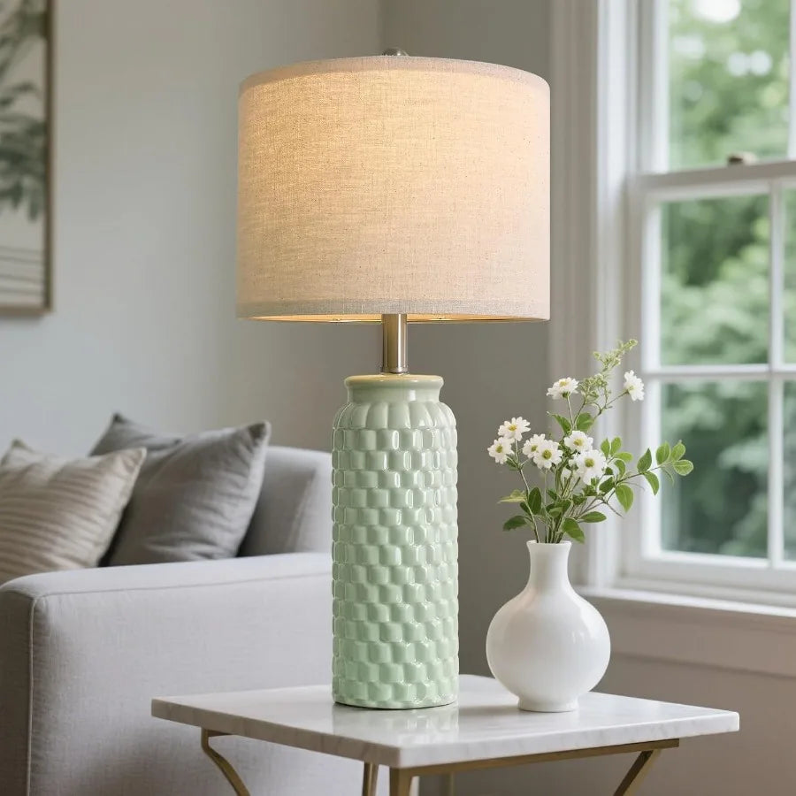24 Modern Ceramic Green Bedside Lamp Set of 2 Table Lamp for Bedroom Decor Farmhouse Style Table Lamp for Living Room Office Do