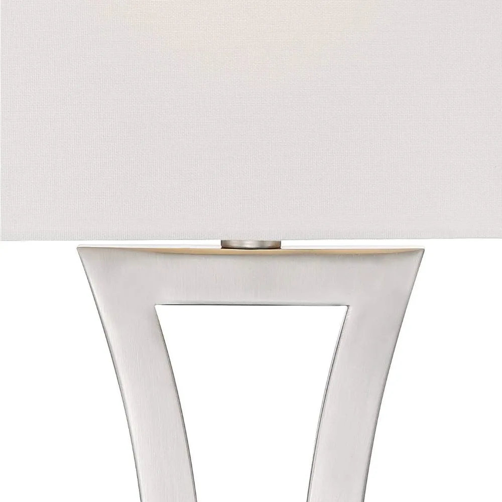 Modern 3-Way Table Lamps Set of 2, 31 Inches Tall with Dimmer, Brushed Nickel, Off-White Fabric Shade, Rectangular Design for Co