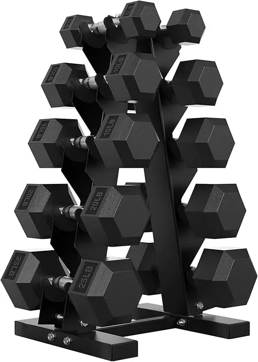 Rubber Coated Hex Dumbbell Set with Storage Rack, 60-550 lbs Weight Range for Strength Training and Fitness