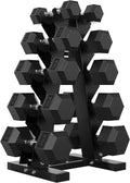 Rubber Coated Hex Dumbbell Set with Storage Rack, 60-550 lbs Weight Range for Strength Training and Fitness