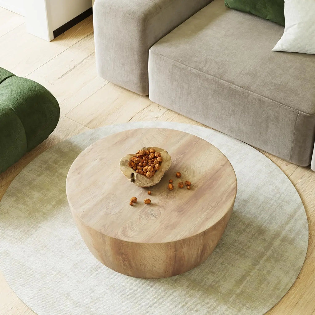 Wooden Tables for Living Room Vintage Reversible Round Table,Mid Century Modern Coffee Table Center Table Tea Table for Bedroom