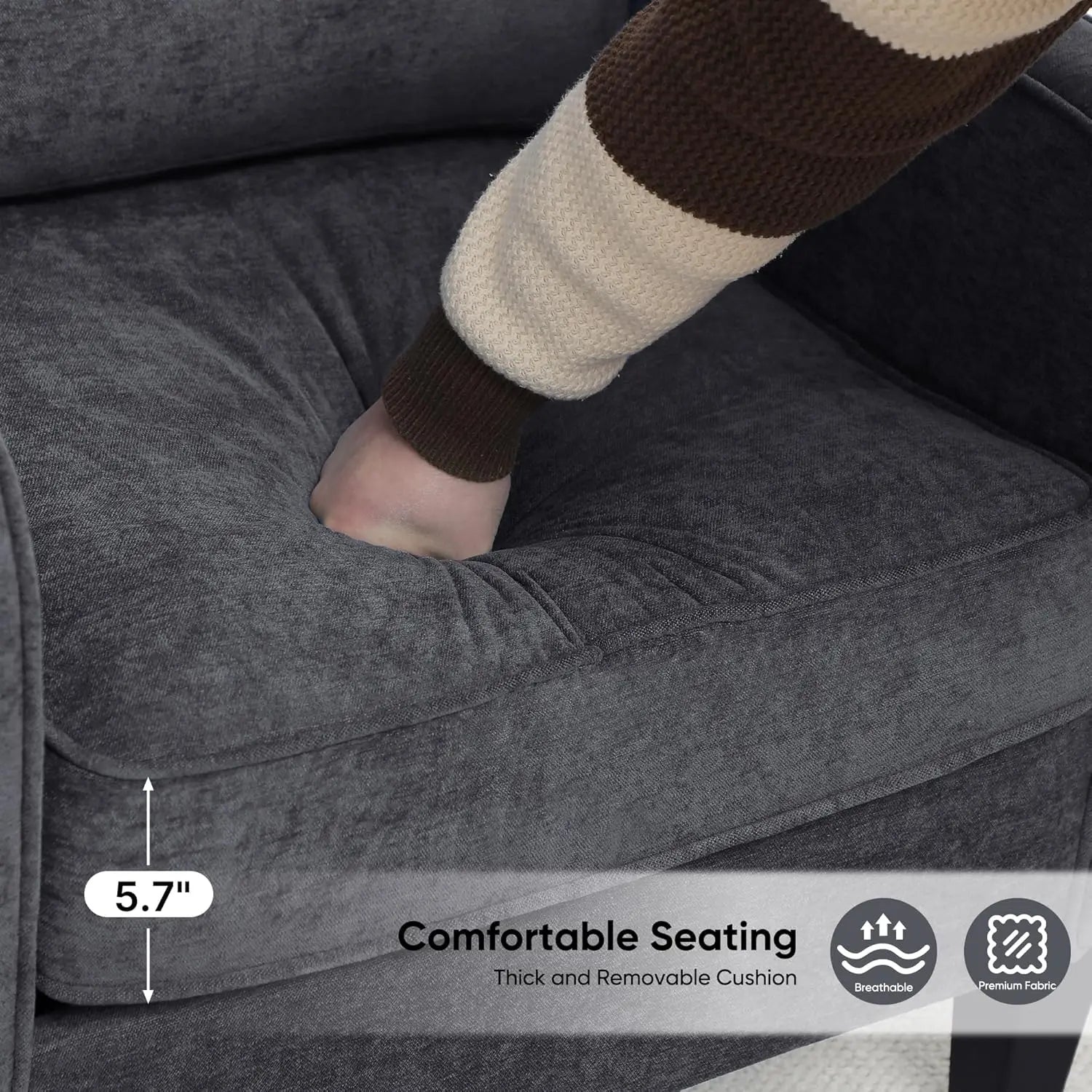 Modern Accent Chair, Upholstered Armchair with Pockets, Dark Grey, for Living Room, Bedroom, Office