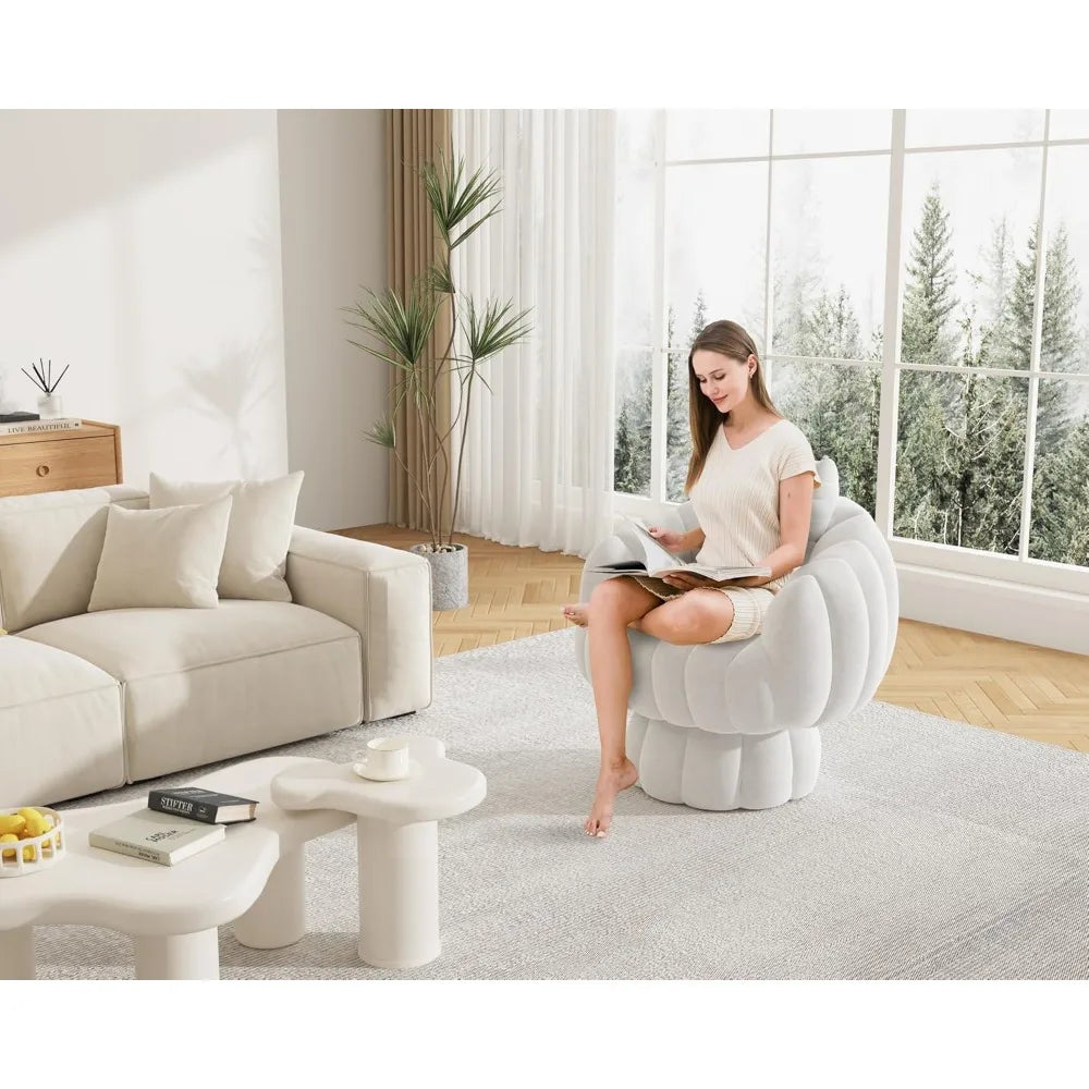 Mid-Century Modern 360° Swivel Velvet Lounge Chair with Wide Upholstery and Pumpkin Accent for Reading