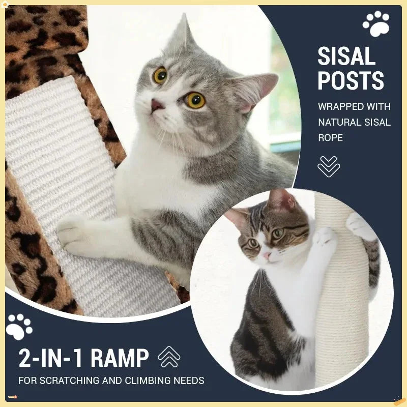 68'' Tall Cat Tree House for Large Cats, Multi-Level Playground with Condo & Scratching Posts, Space-Saving Leopard Design