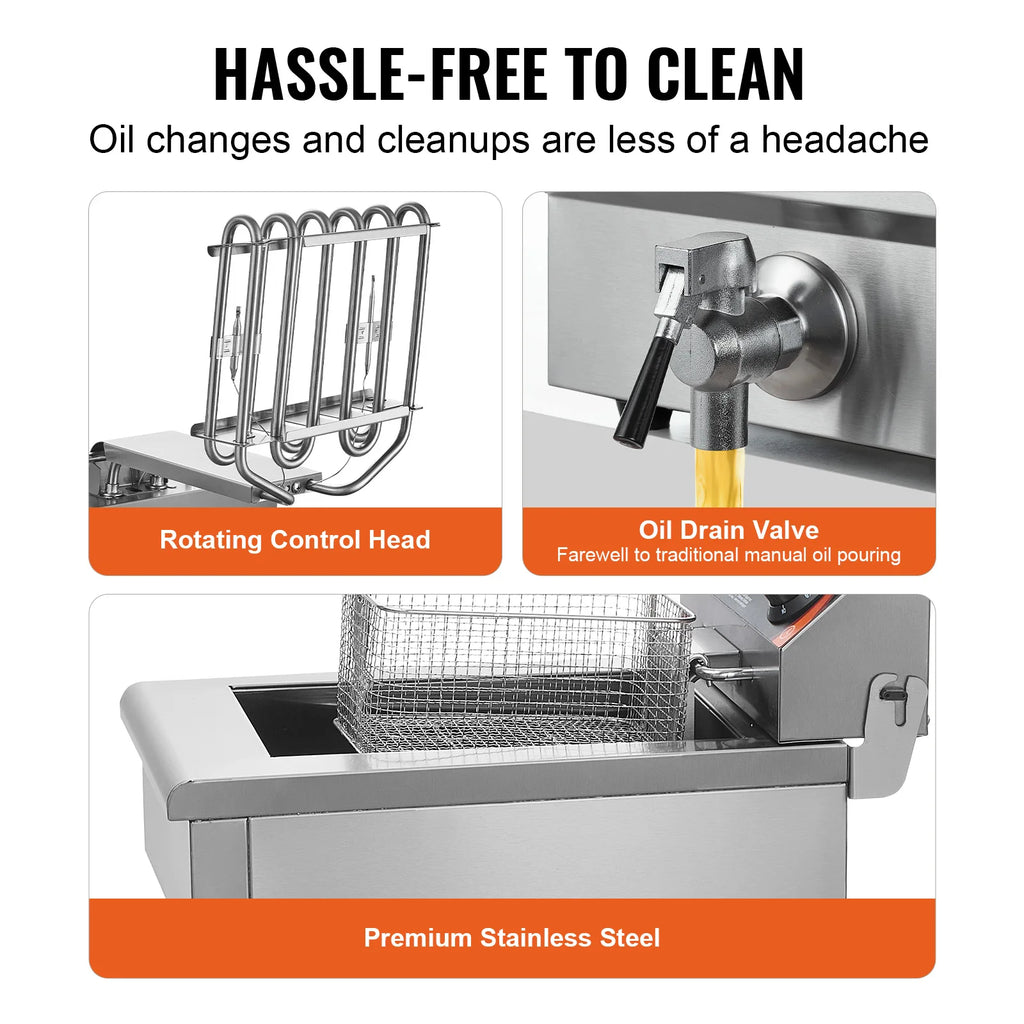 SucceBuy Commercial Deep Fryer Electric Countertop Fryer with Basket Stainless Steel Single Oil Fryer with Time & Temp Control