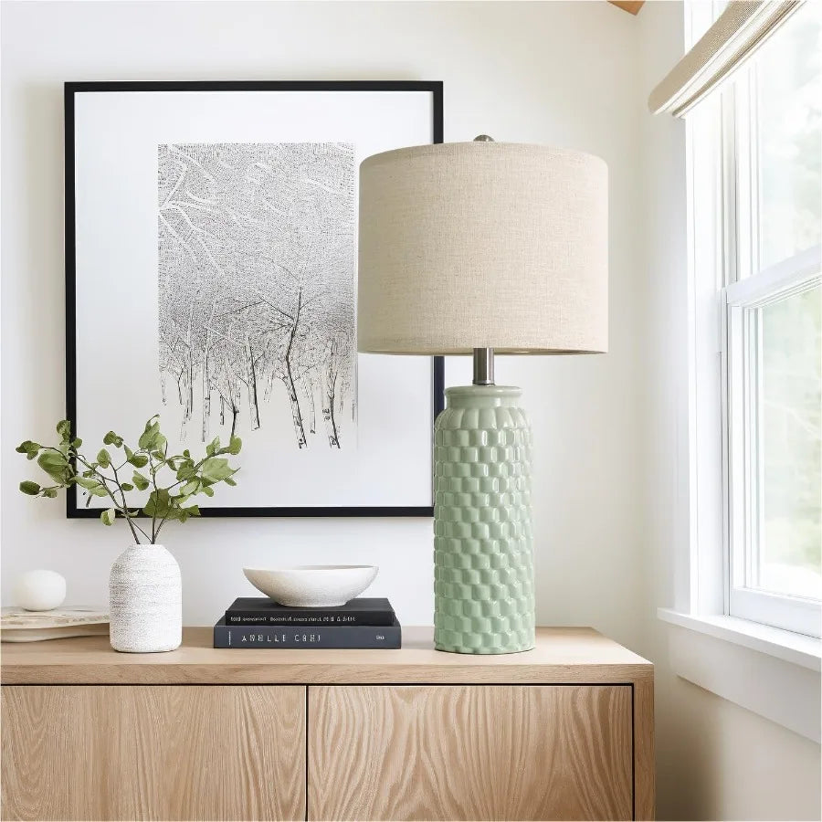 24 Modern Ceramic Green Bedside Lamp Set of 2 Table Lamp for Bedroom Decor Farmhouse Style Table Lamp for Living Room Office Do