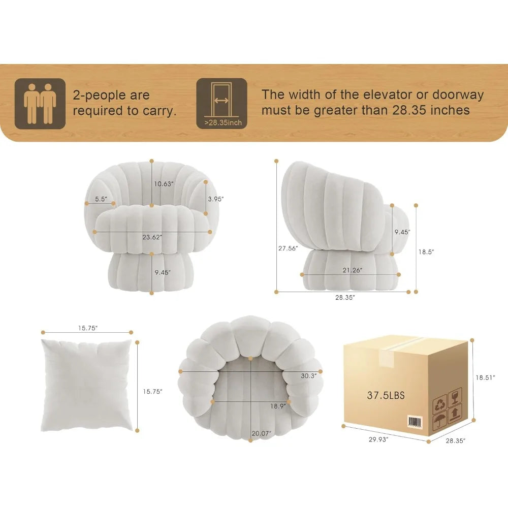 Mid-Century Modern 360° Swivel Velvet Lounge Chair with Wide Upholstery and Pumpkin Accent for Reading