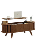Wooden lift-top coffee table with hidden storage, 47.24-inch oval lift-top surface, low-profile living room coffee table, curved