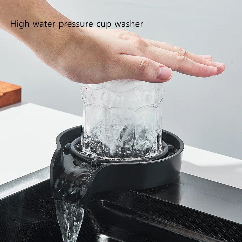 304 Stainless Steel Waterfall Kitchen Sink Large Single Slot Integrated 60X45cm Faucet Set Cup Washer 3Way Pull Out Sprayer Head