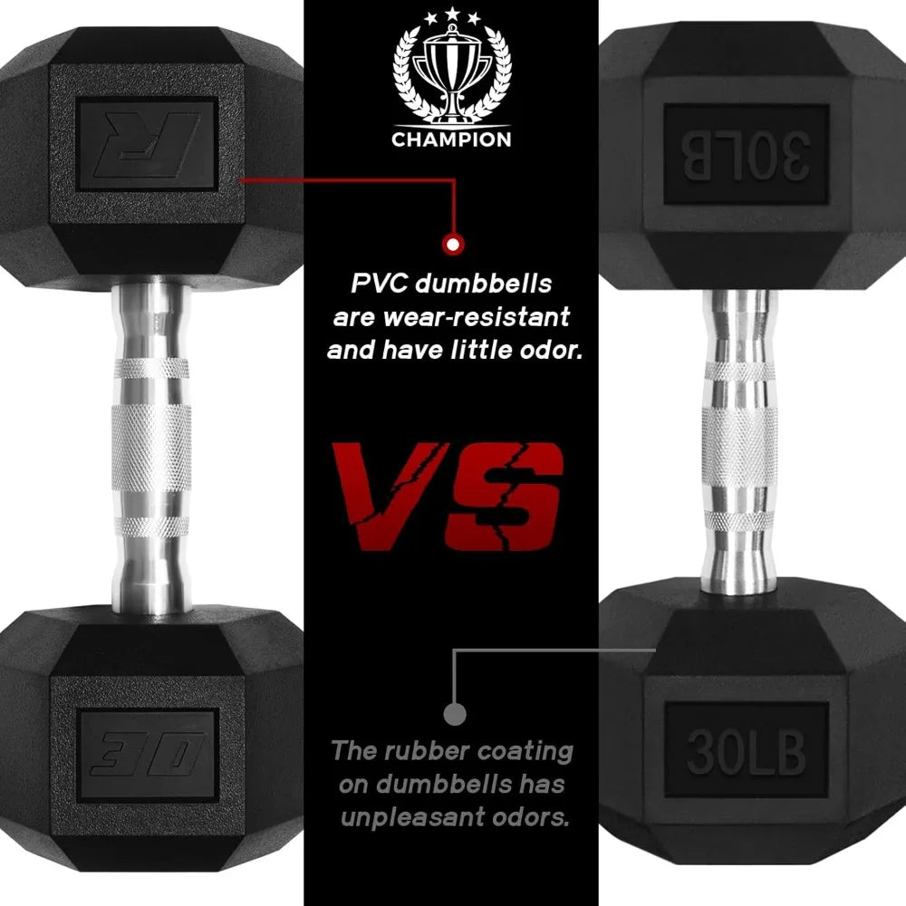 RitFit 5-650 LBS PVC-Coated Hex Dumbbell Sets with Optional Storage Rack for Home Gym, Chrome-Handled Hand Weights for Strength