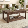Coffee Table, 39 Inch Modern Coffee Tables for Living Room with 2-Tier Storage & Wave-Edge, Walnut Center Table for Bedroom/Offi