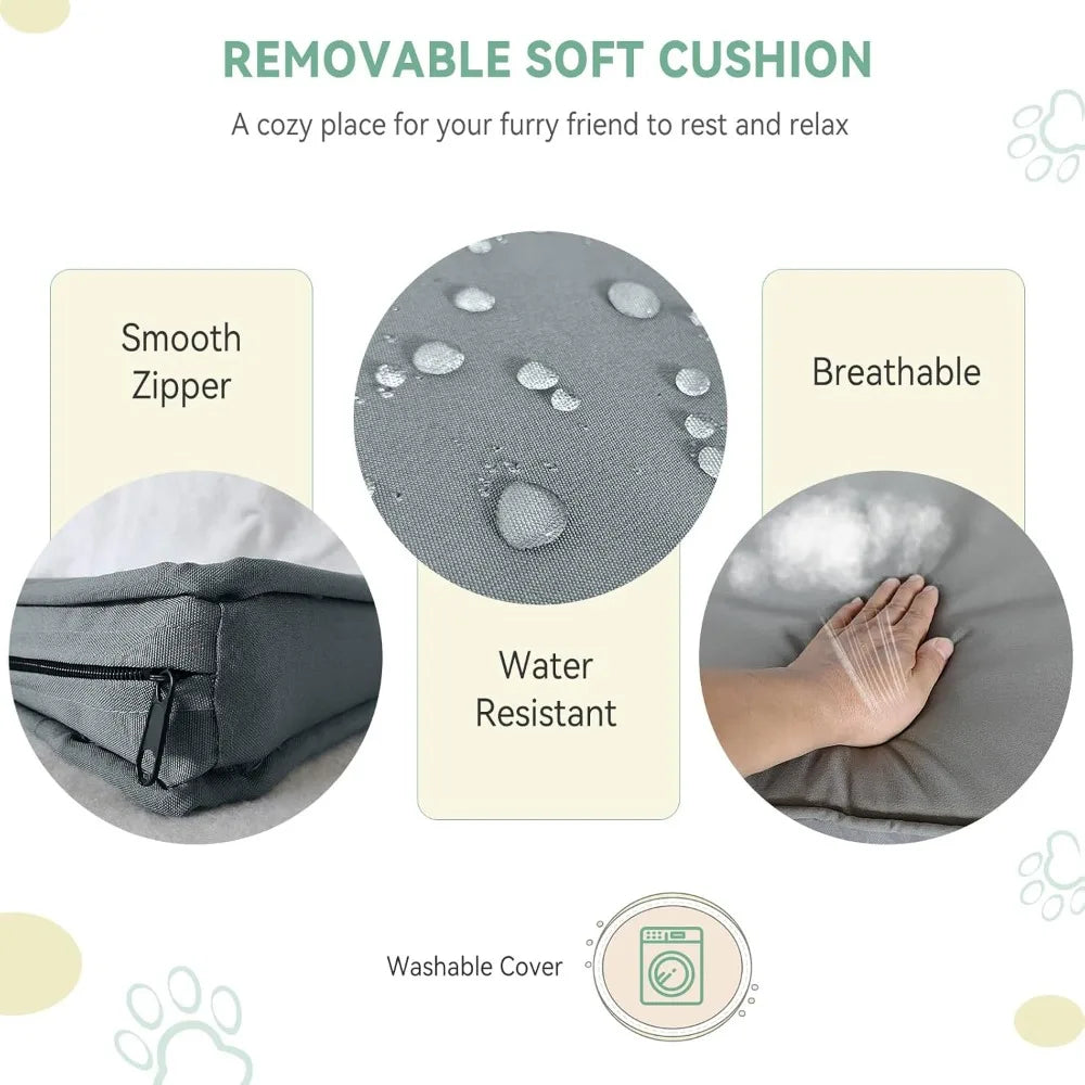 wicker dog house with canopy, 32" outdoor elevated rattan dog bed with water-resistant soft cushion, large outside raised dog sh