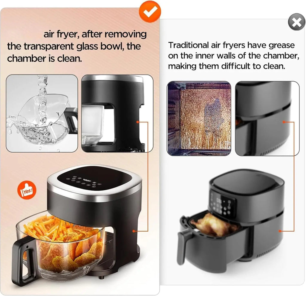 6-IN-1 Glass Air Fryer with 4.5 QT Capacity,Air Fry, Roast, Reheat, Dehydrate, Air Crisp Technology,Nonstick & Dishwasher Safe B